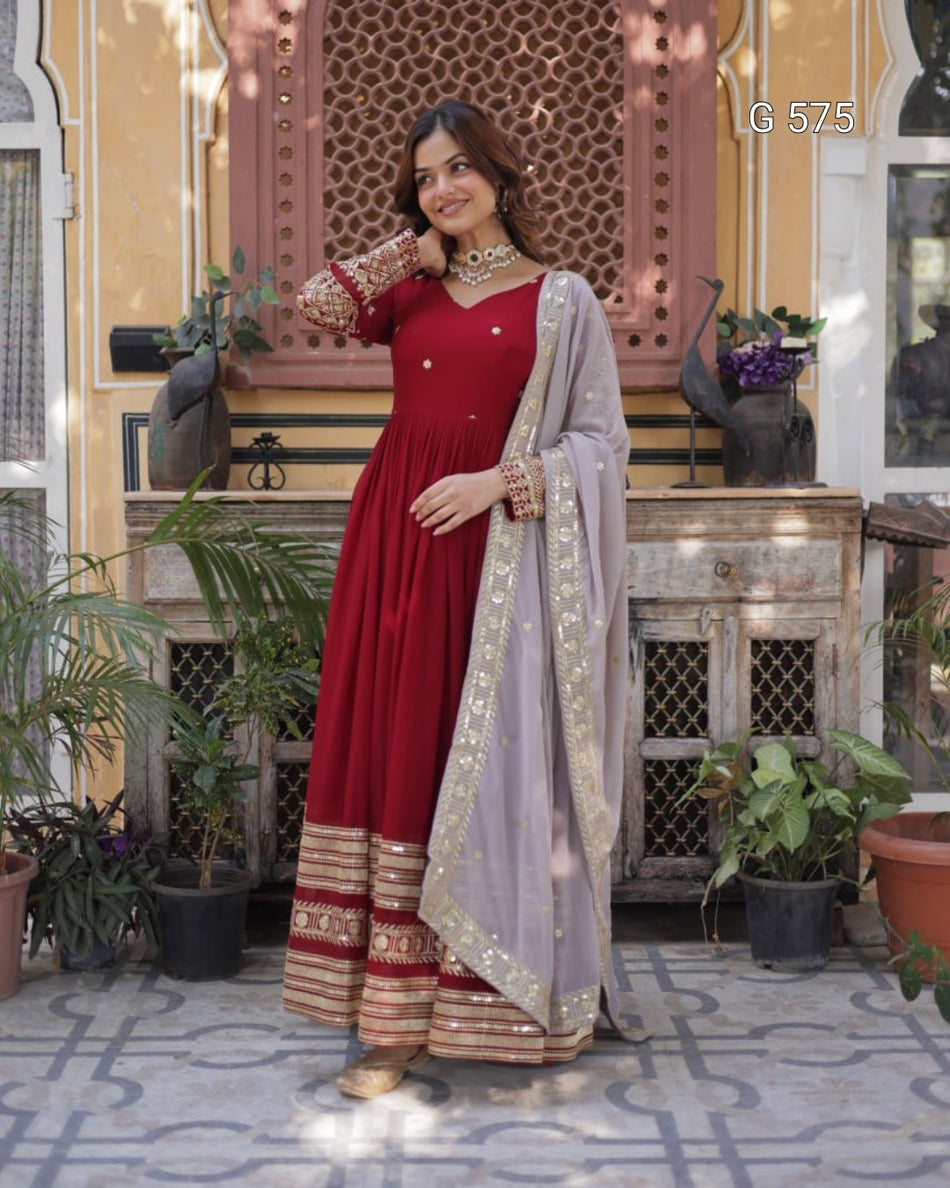 Graceful Faux Blooming Gown with Sophisticated Appeal - G 575