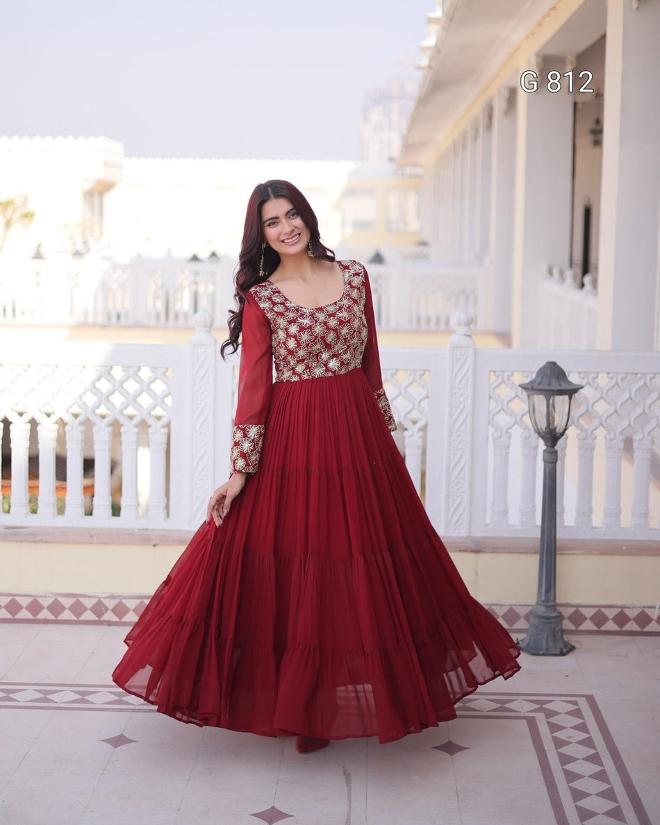 Readymade Ethnic Gown with Elegant Embellishments G 812