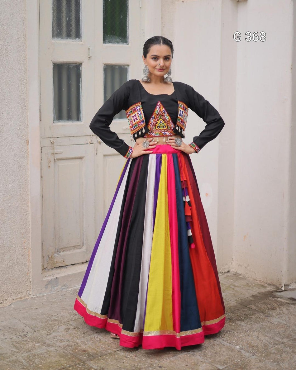 Roman Fabric Lehenga with Lace Work & Gamthi Embroidered Koti – G 368 Multi