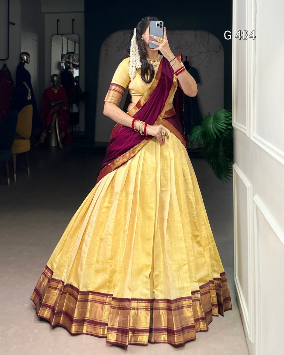 Traditional Kanchipuram Half Saree with Zari Detail - G 484