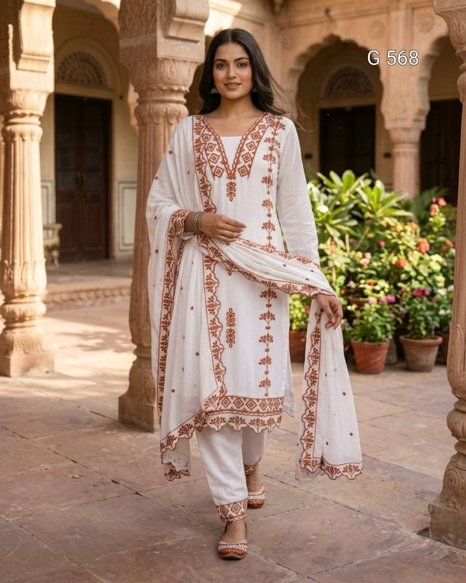 Stylish Embroidered Party Wear Dress Material Set -  G 568