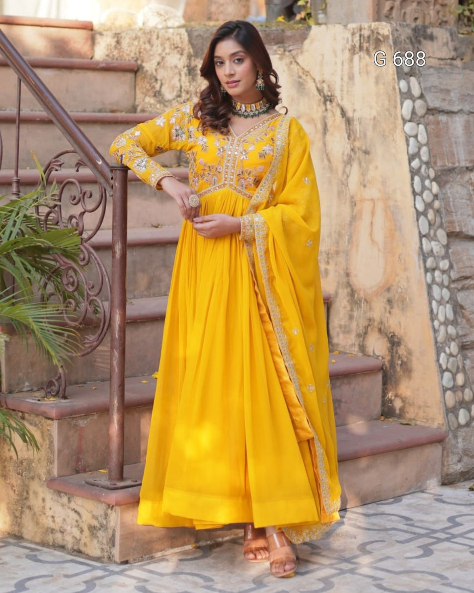 Graceful Embroidered Gown for Celebrations G 688