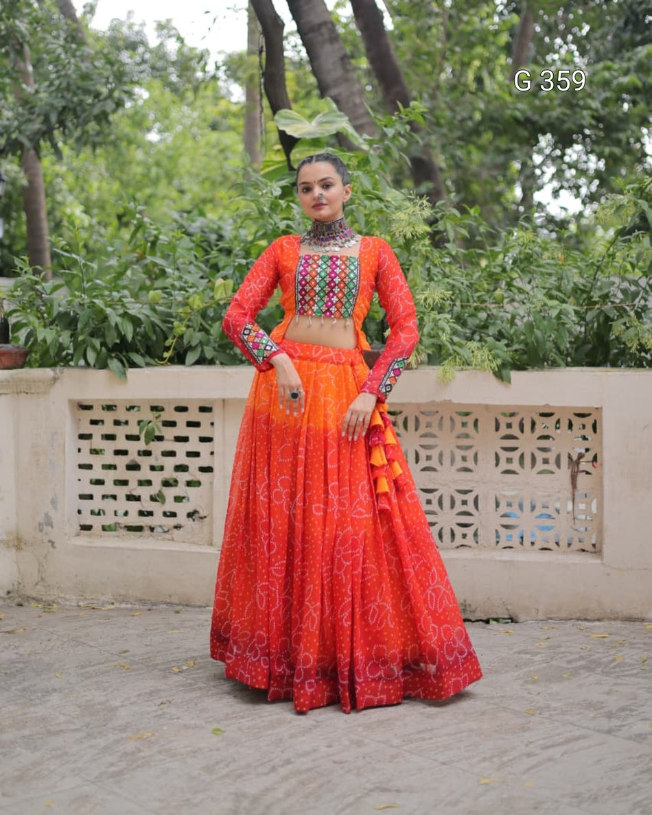 Bandhani Print Lehenga with Kutchi Gamthi Patchwork – G 359