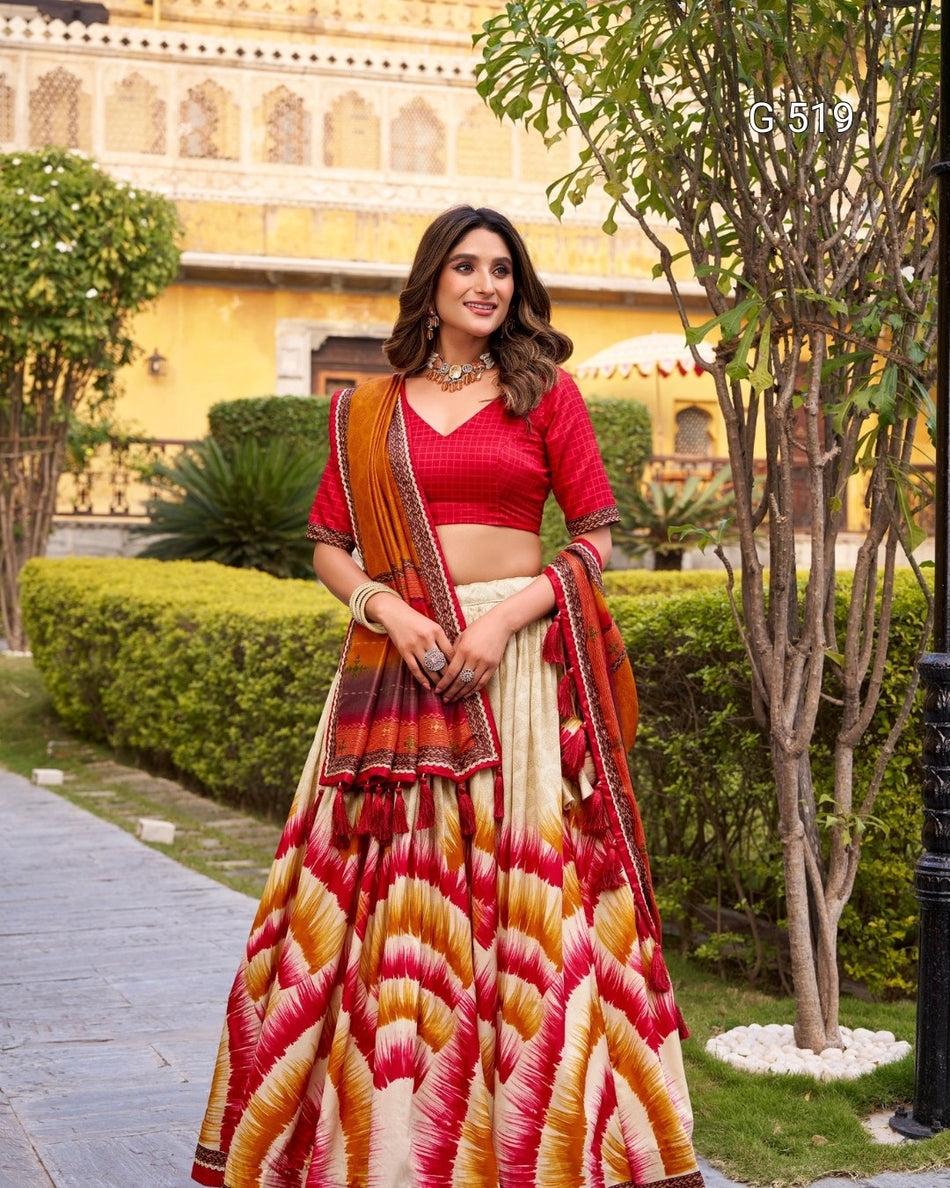 Graceful Tasar Silk Lehenga with Printed Elegance - G 519