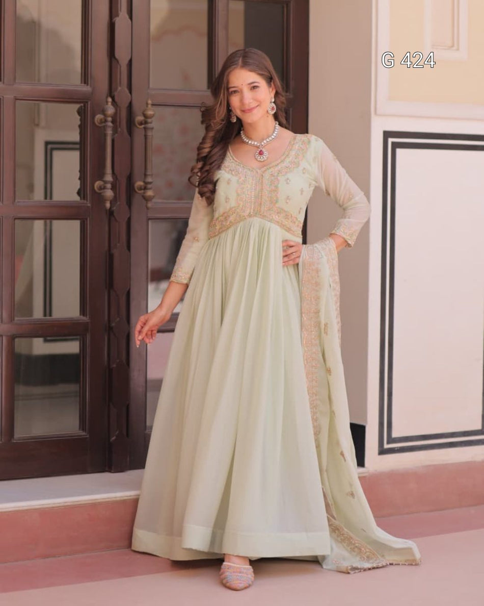 Star Georgette Gown with Beads & Sequins Embroidery – G 424
