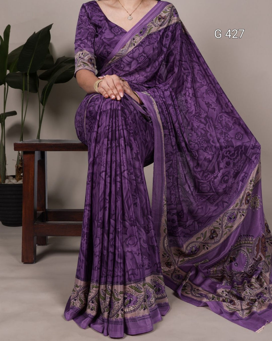 Printed Crepe Saree with Matching Blouse – G 427