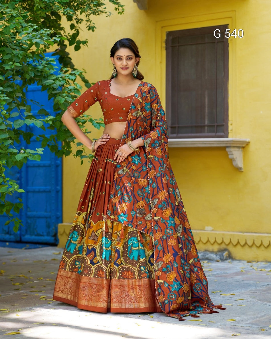 Stylish Kalamkari Lehenga with Elegant Border Detail - G 540