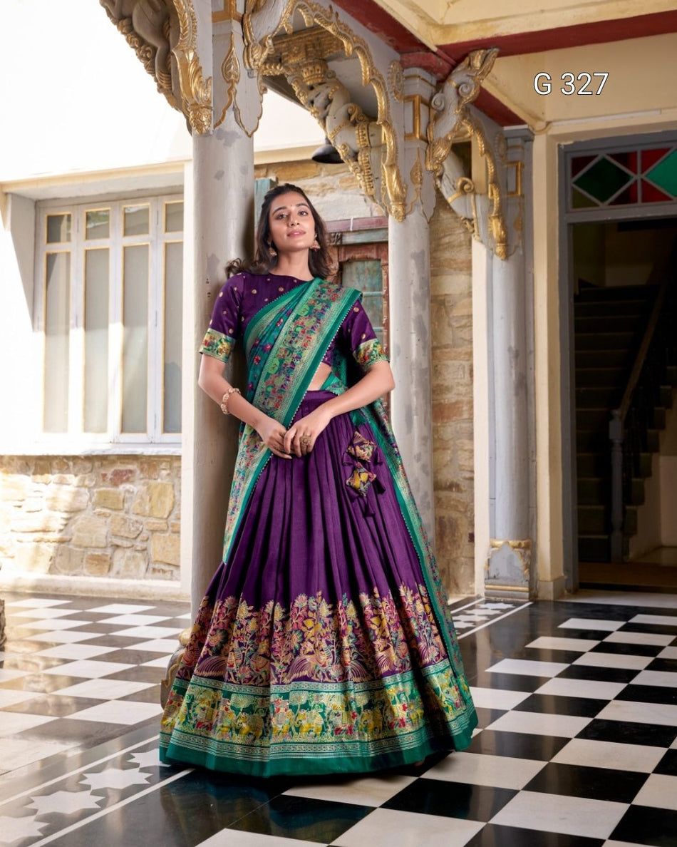 Tasar Silk Lehenga with Printed Foil & Gotta Patti Work – G 327
