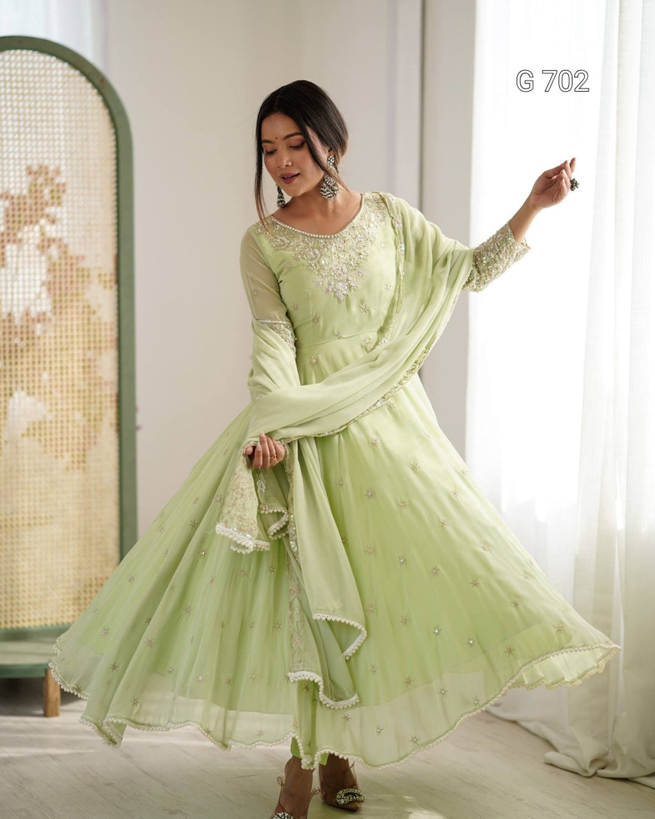 Luxurious Rainbow Sequence Anarkali for Celebrations G 702