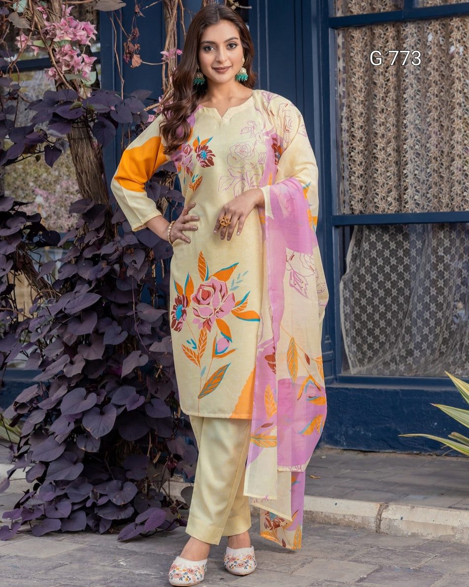 Premium Printed Kurti Pant Dupatta Collection G 773