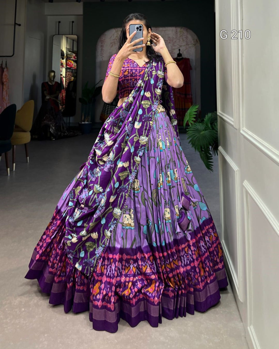 Pichwai Patola Print Tussar Silk Lehenga with Zari Weaving Border – G 210