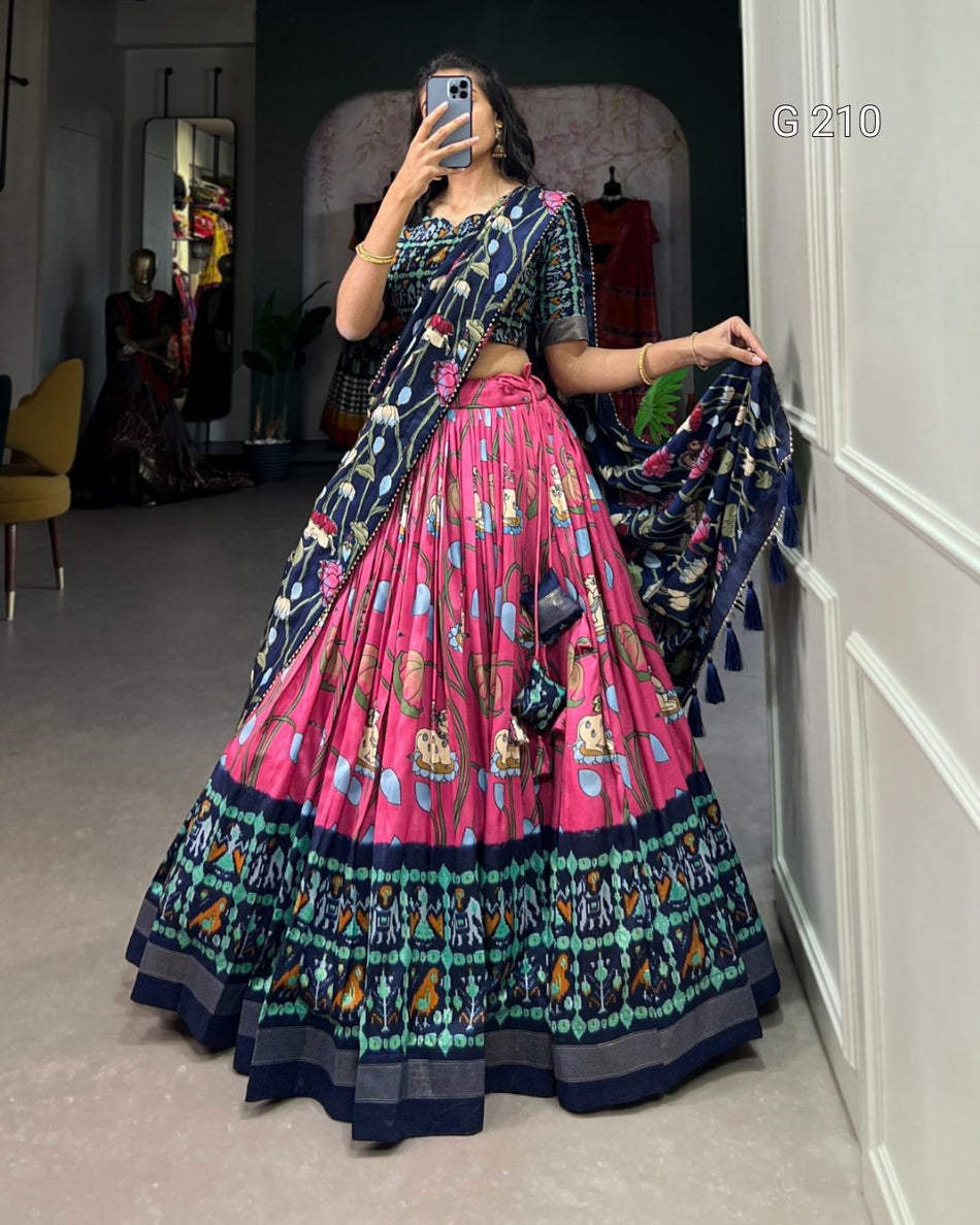 Pichwai Patola Print Tussar Silk Lehenga with Zari Weaving Border – G 210