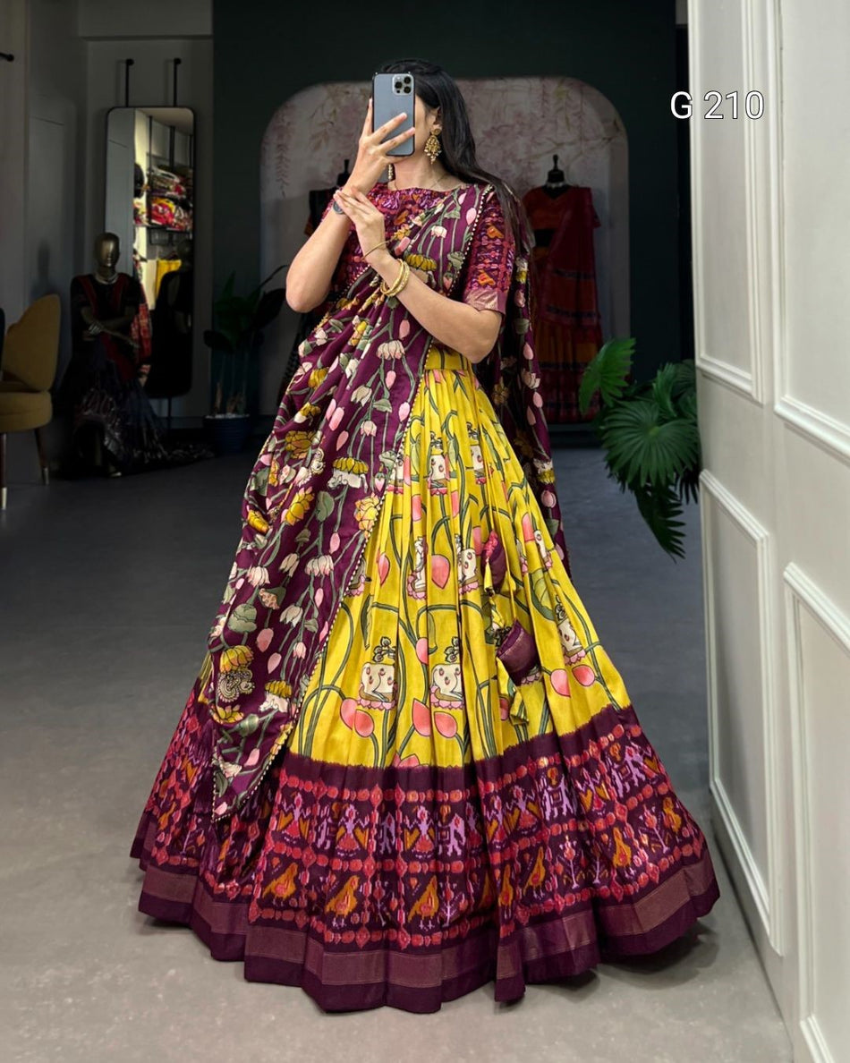 Pichwai Patola Print Tussar Silk Lehenga with Zari Weaving Border – G 210