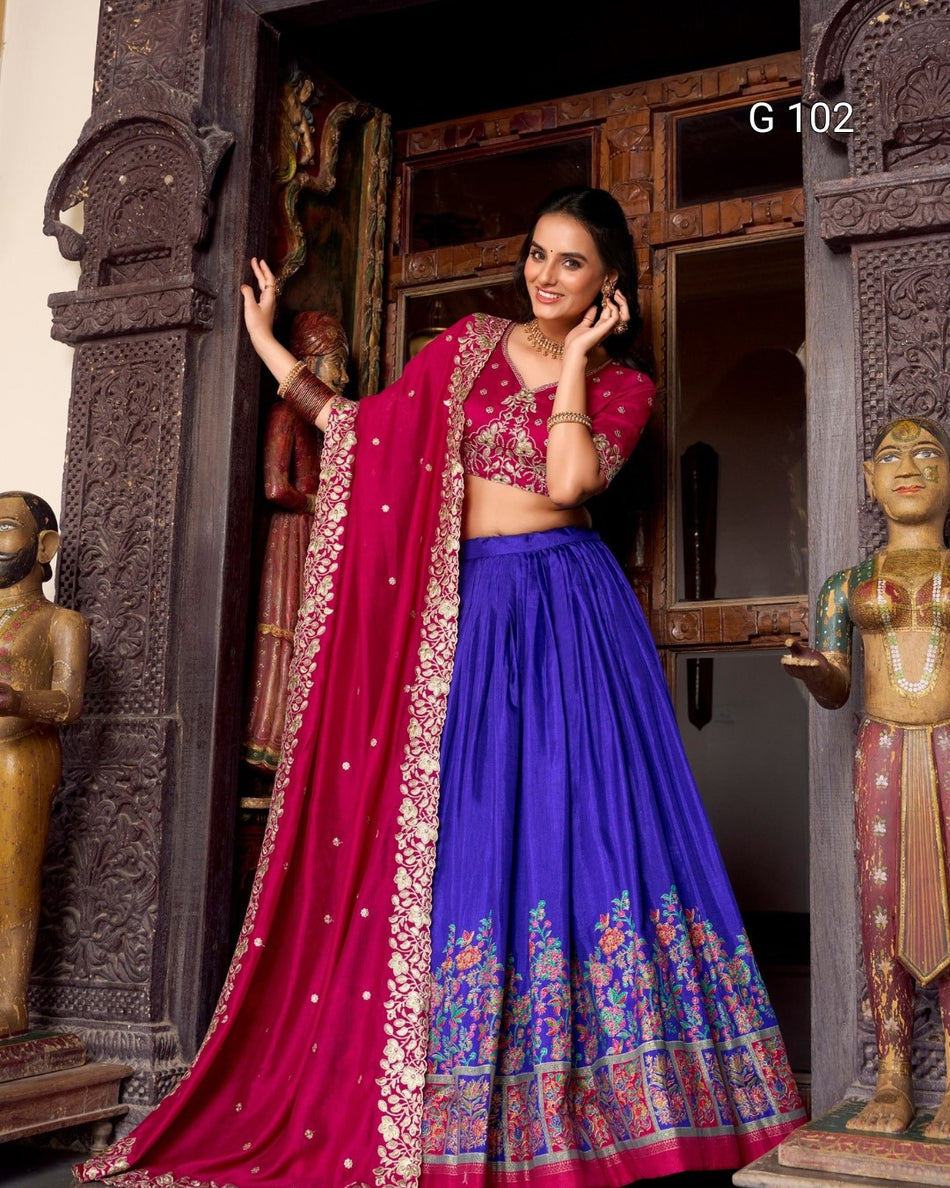 Tussar Silk Lehenga with Foil Work – G 102 Royal blue