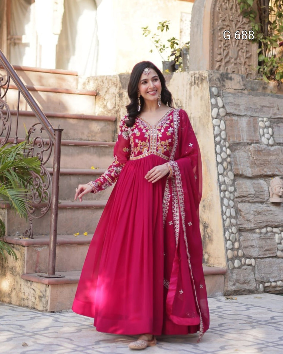Graceful Embroidered Gown for Celebrations G 688