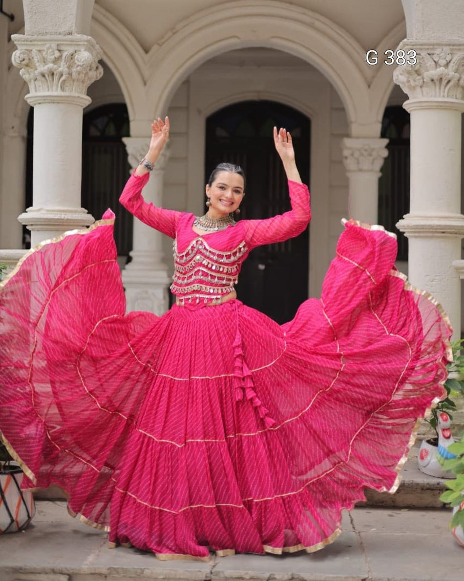 Leheriya Print Lehenga with Gota-Patti & Mirror Lace – G 383