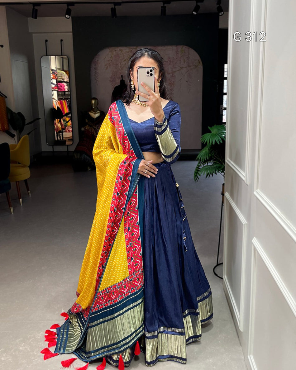Gaji Silk Lehenga with Dyeing & Lagdi Patta Work – G 312