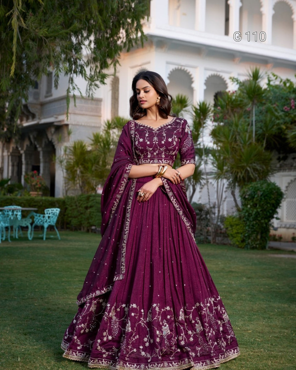 Vichitra Silk Lehenga with Sequins Embroidery Work – Wine
