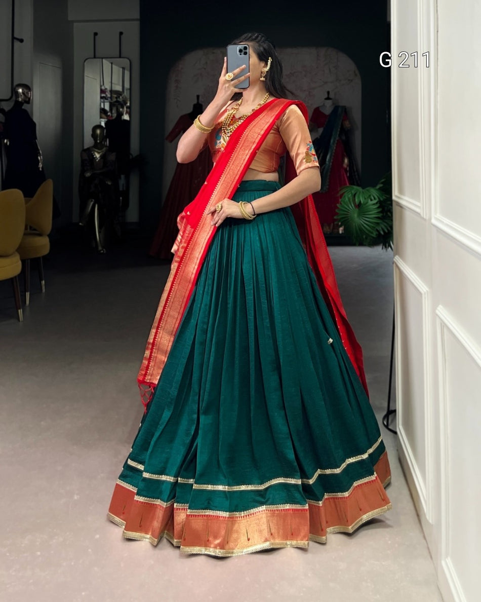 Zari Weaving Vichitra Silk Lehenga with Lace Border – G 211