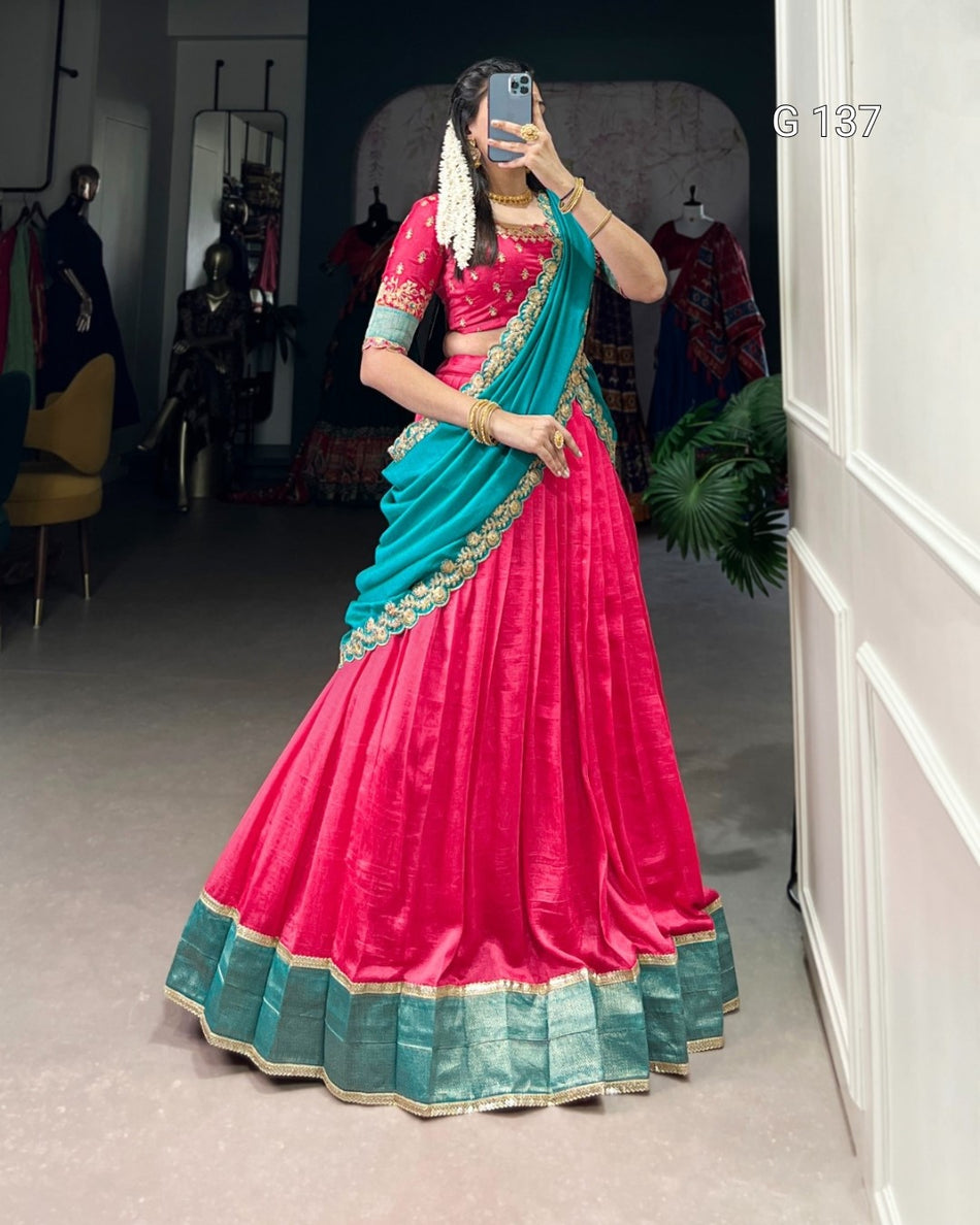 Vichitra Silk Lehenga with Zari Weaving Work & Sequins Lace Border – G 137