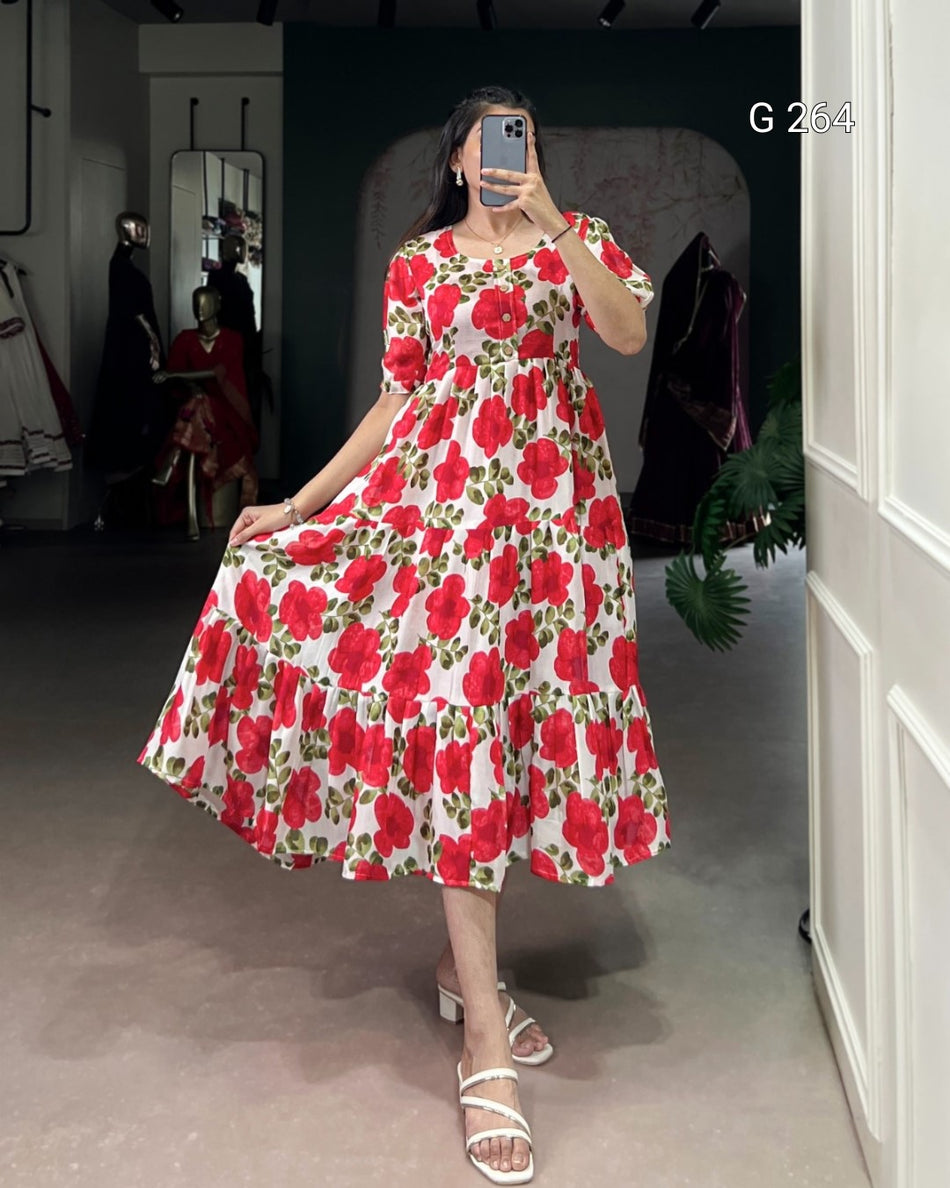 Floral Print Vichitra Silk Frock – G 264