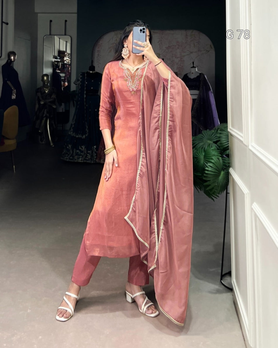 Viscose Tissue Top with Beads Handwork & Lace Touch Up – G 78 Peach
