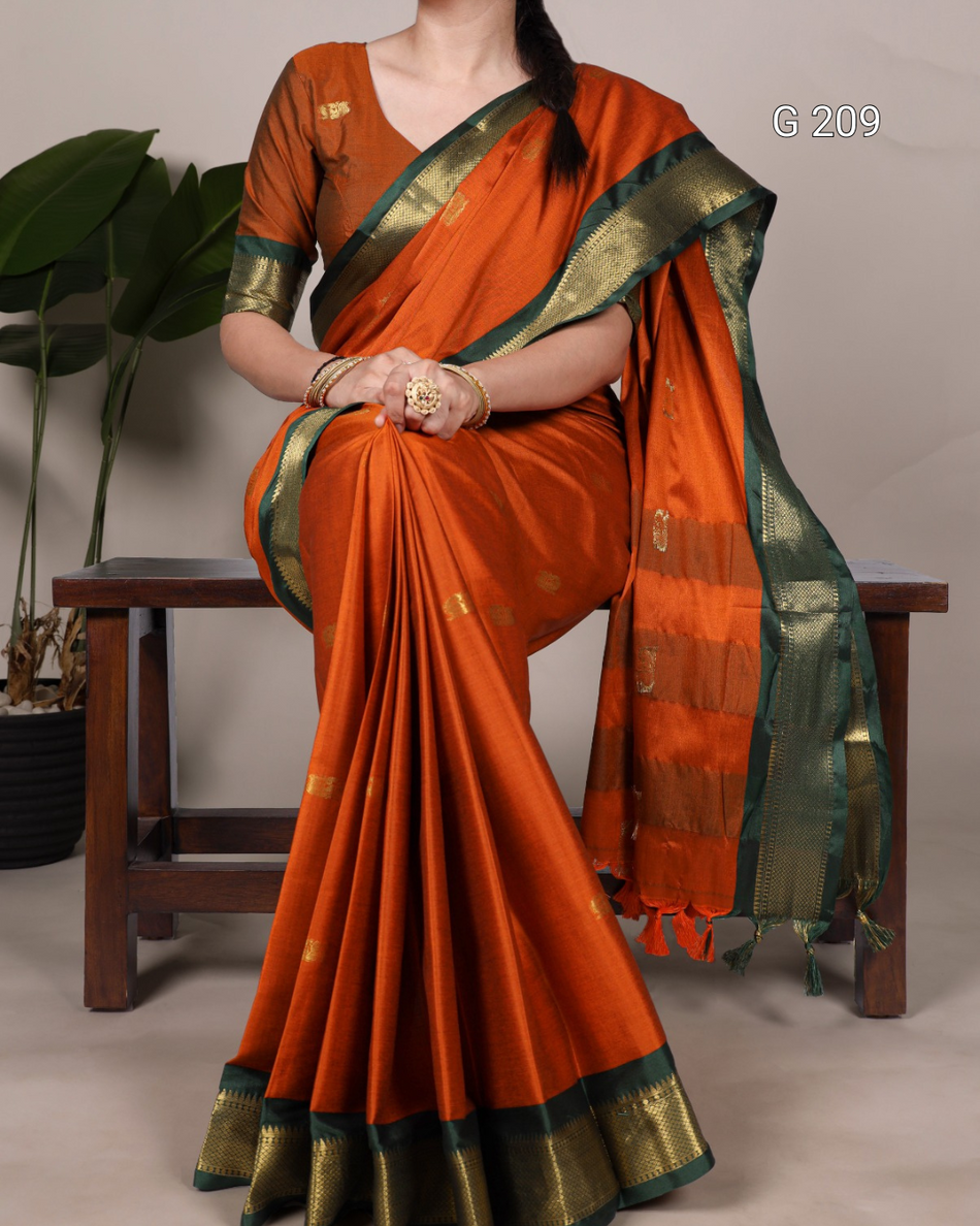 Weaving Work Cotton Silk Saree with Paithani Concept – G 209