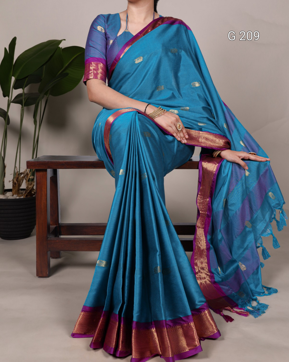Weaving Work Cotton Silk Saree with Paithani Concept – G 209