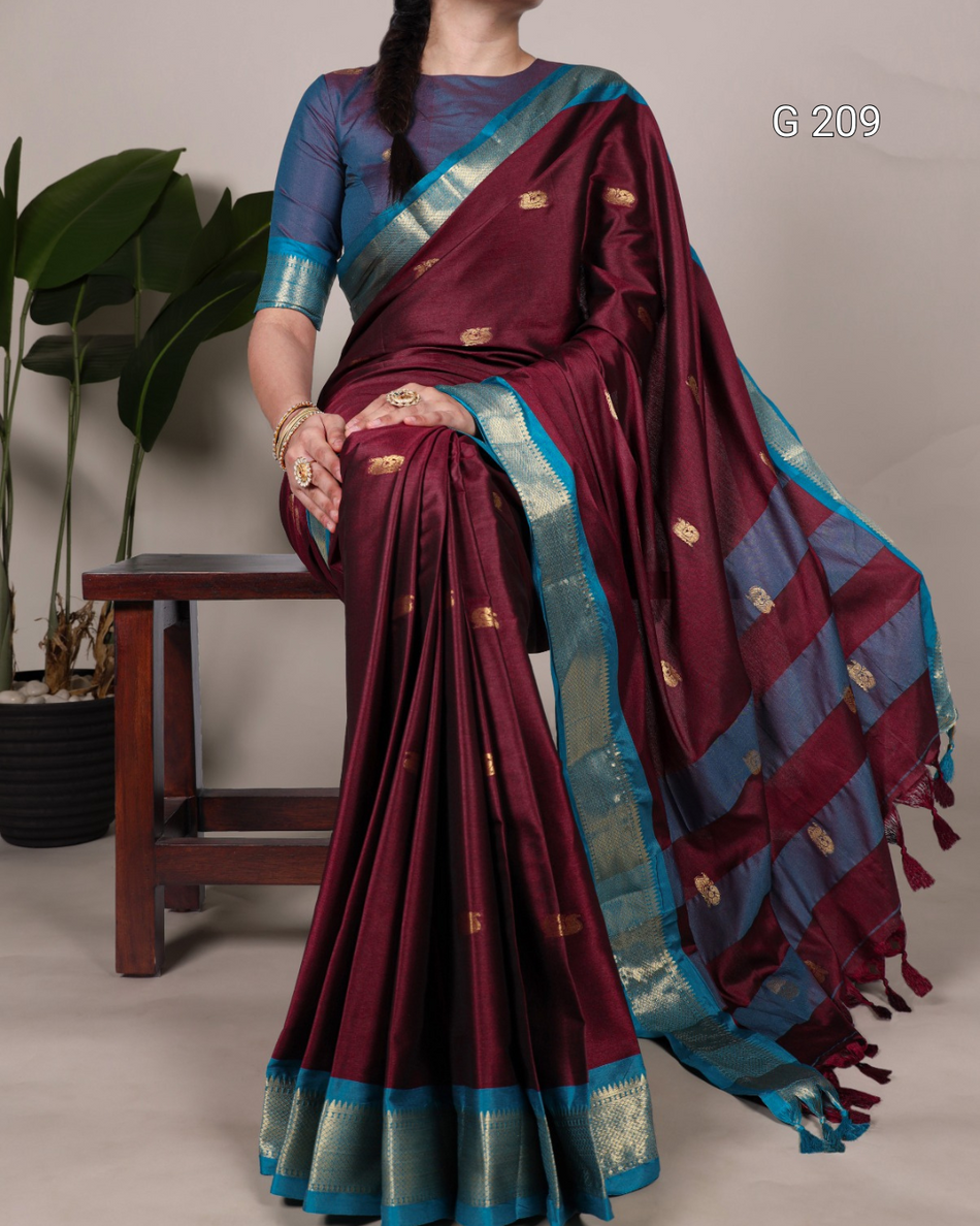 Weaving Work Cotton Silk Saree with Paithani Concept – G 209