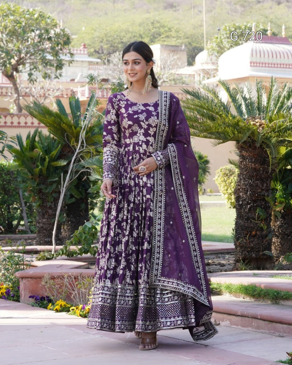 Designer Gown Dupatta Set with Timeless Elegance G 720