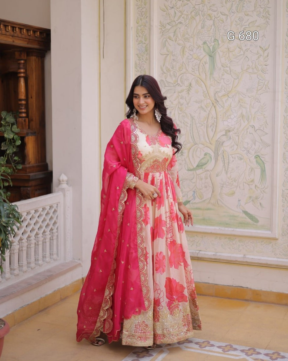 Premium Readymade Gown Dupatta Set for Festivities G 680