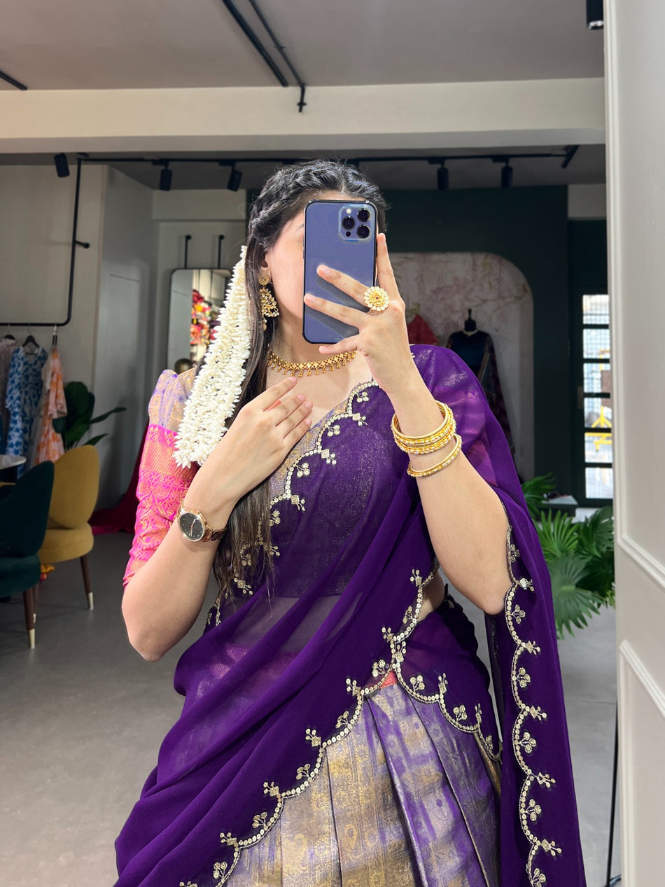 Blue Kanjivaram Lehenga with Zari Weaving Work – G 17 Blue