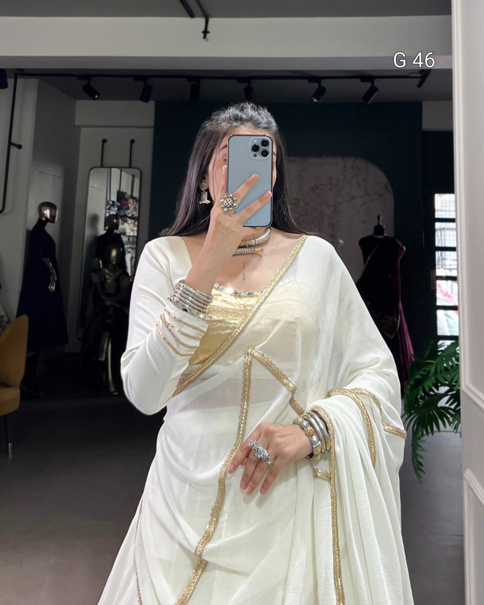 Pure Rayon Lehenga with Lace Touch Up & Mirror Work – G 46 White