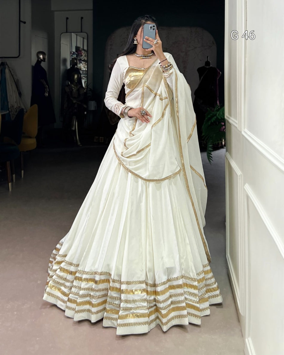Pure Rayon Lehenga with Lace Touch Up & Mirror Work – G 46 White