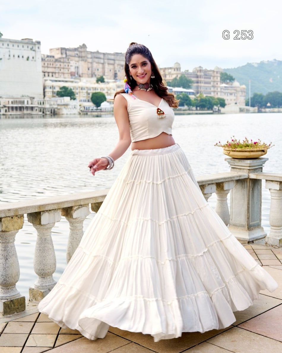 Plain Pure Rayon Lehenga with Original Mirror Gamthi Work – G 253
