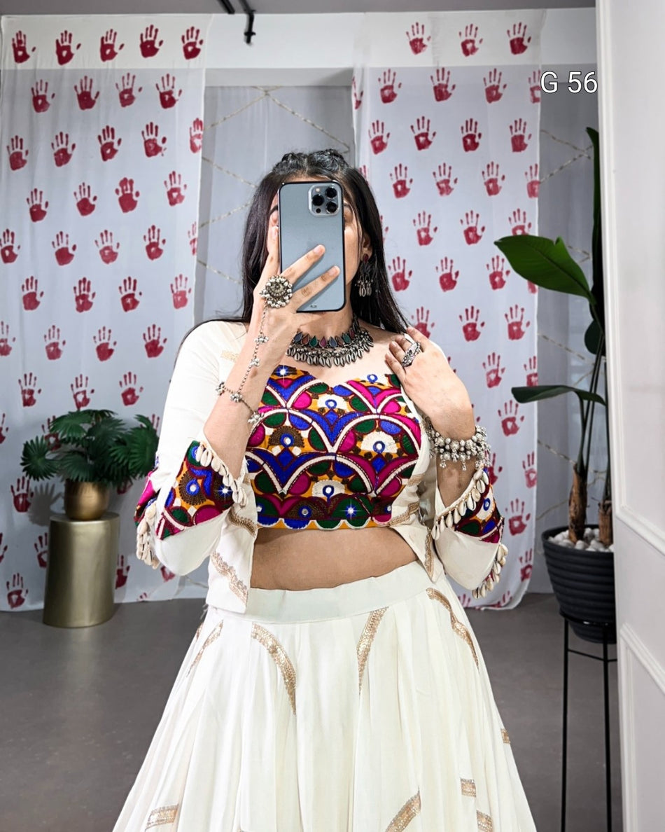 Pure Rayon Lehenga with Sequins Lace Touch Up – G 56 White
