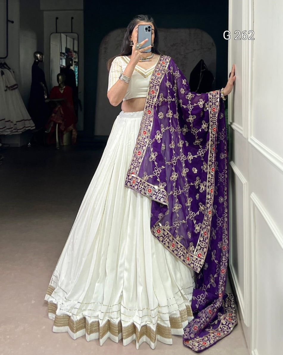 Lace Touch Up Pure Rayon Lehenga with Zari Weaving – G 262 White