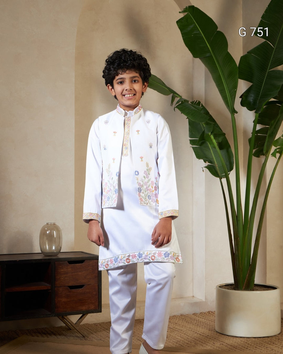 Premium Boys Koti Kurta Bottom Set | Satin Silk Ethnic Outfit - G 751