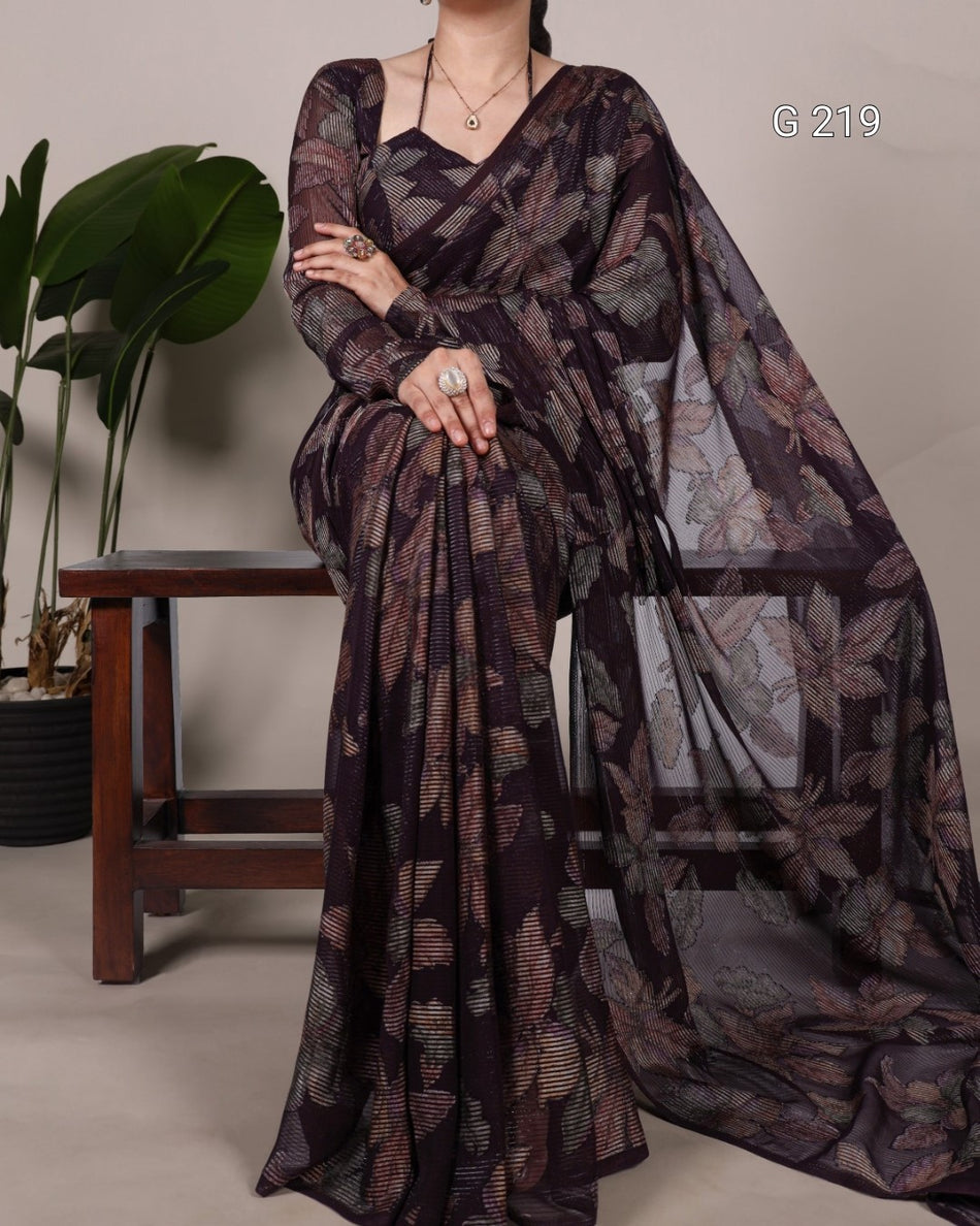 Floral Viscose Lurex Brasso Saree – G 219