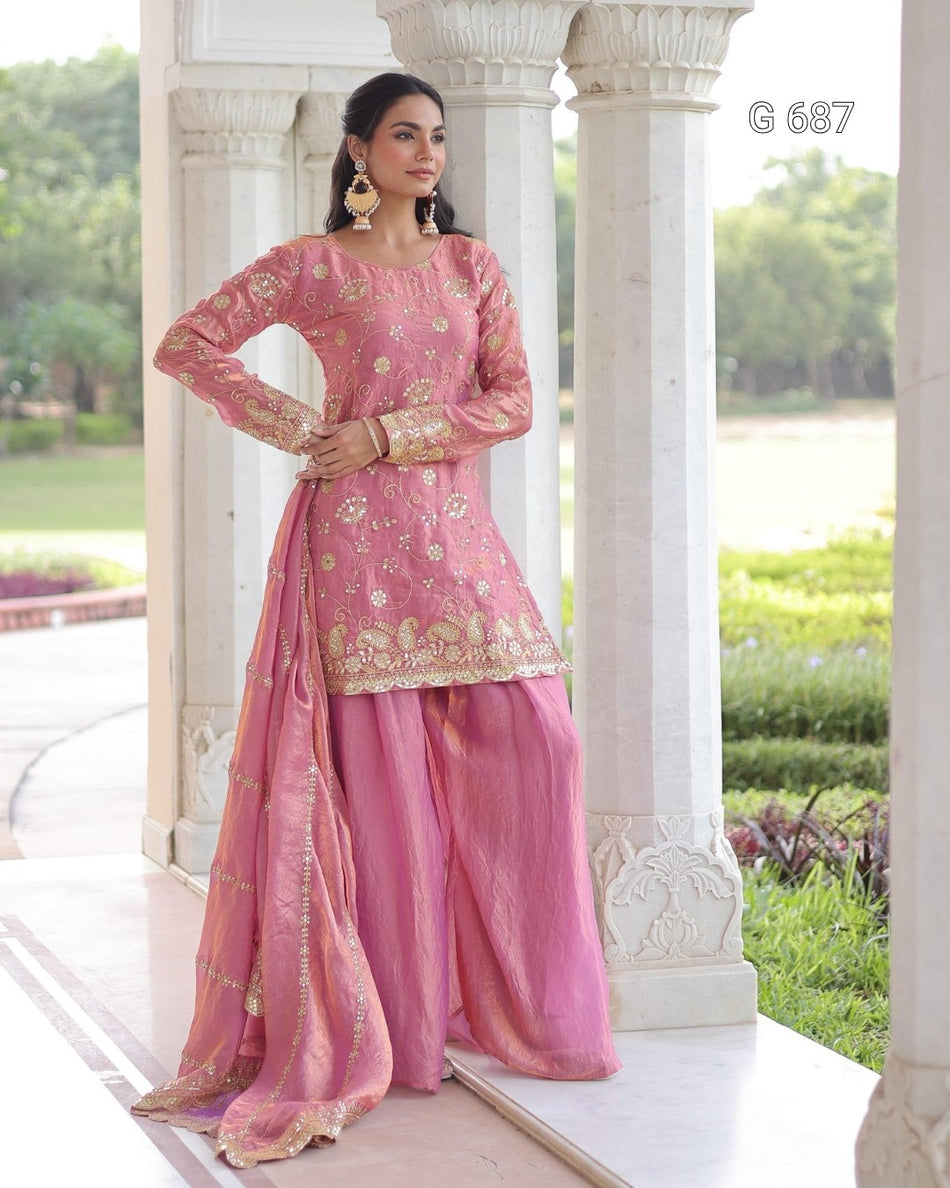 Beautiful Embroidered Sharara Set with Graceful Charm G 687