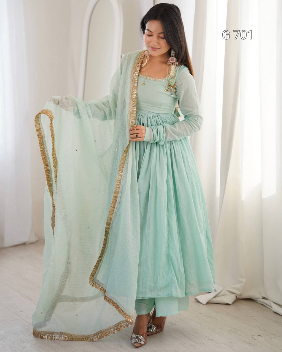 Luxurious Ethnic Anarkali with Elegant Lace Work G 701
