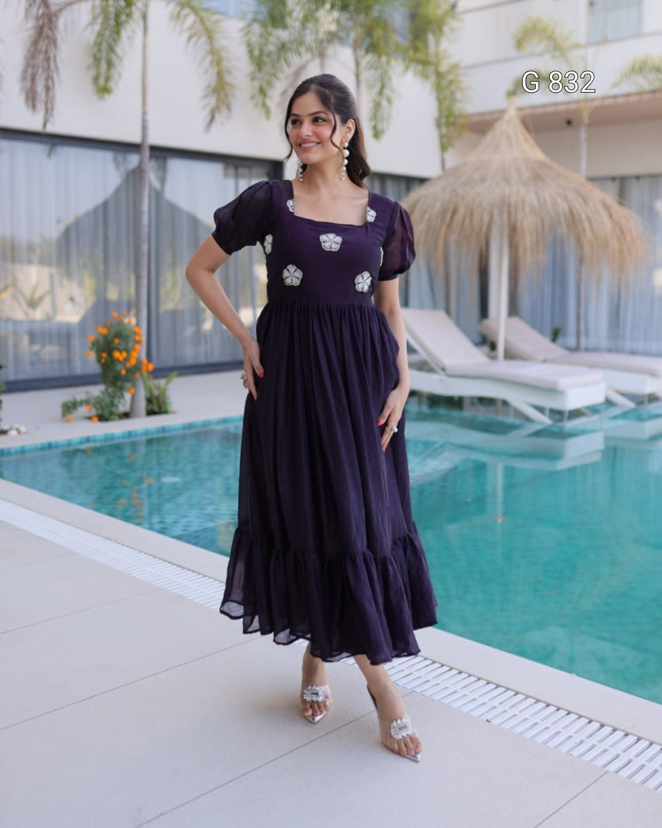 Wedding Function Gown with Embroidery Work G 832