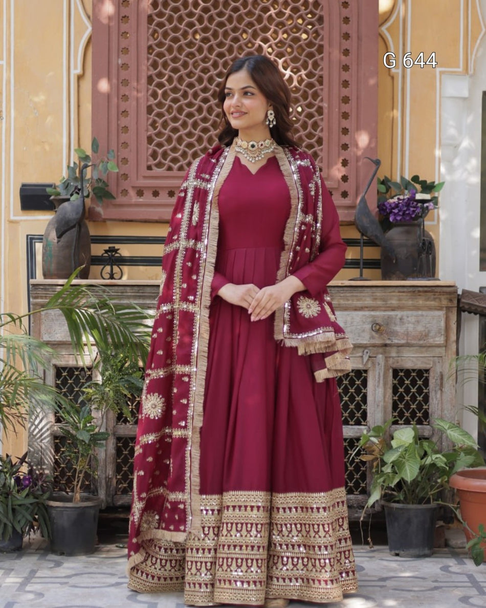Elegant Embroidered Gown with Graceful Festive Appeal G 644