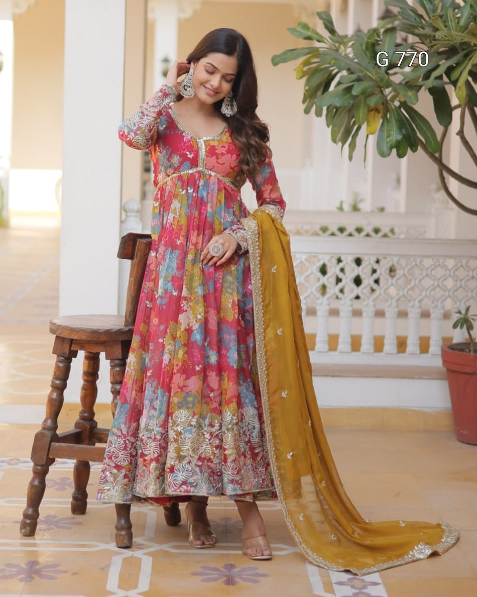 Premium Readymade Alia Cut Gown with Dupatta Set | Designer Party Wear - G 770