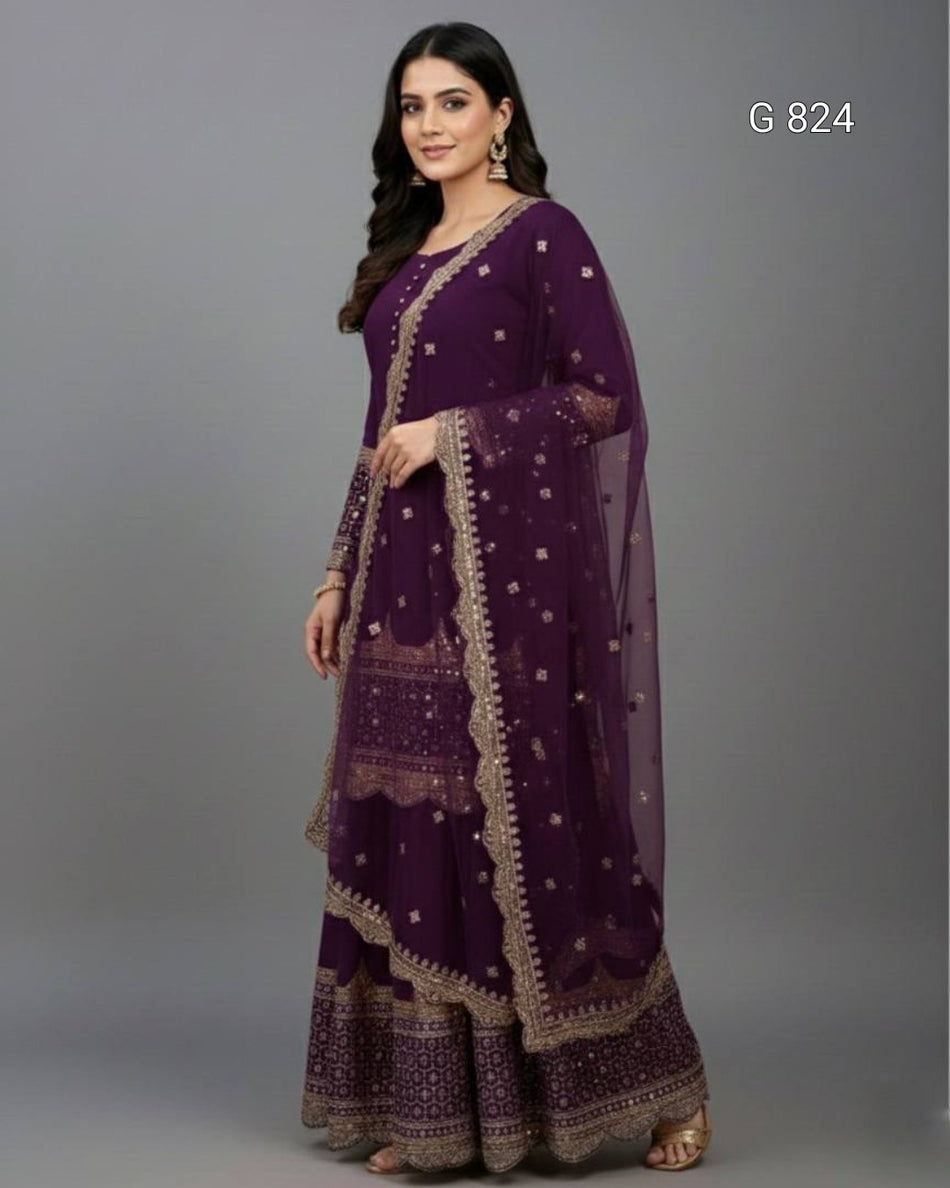 Designer Sharara Set with Sequence Embroidery G 824