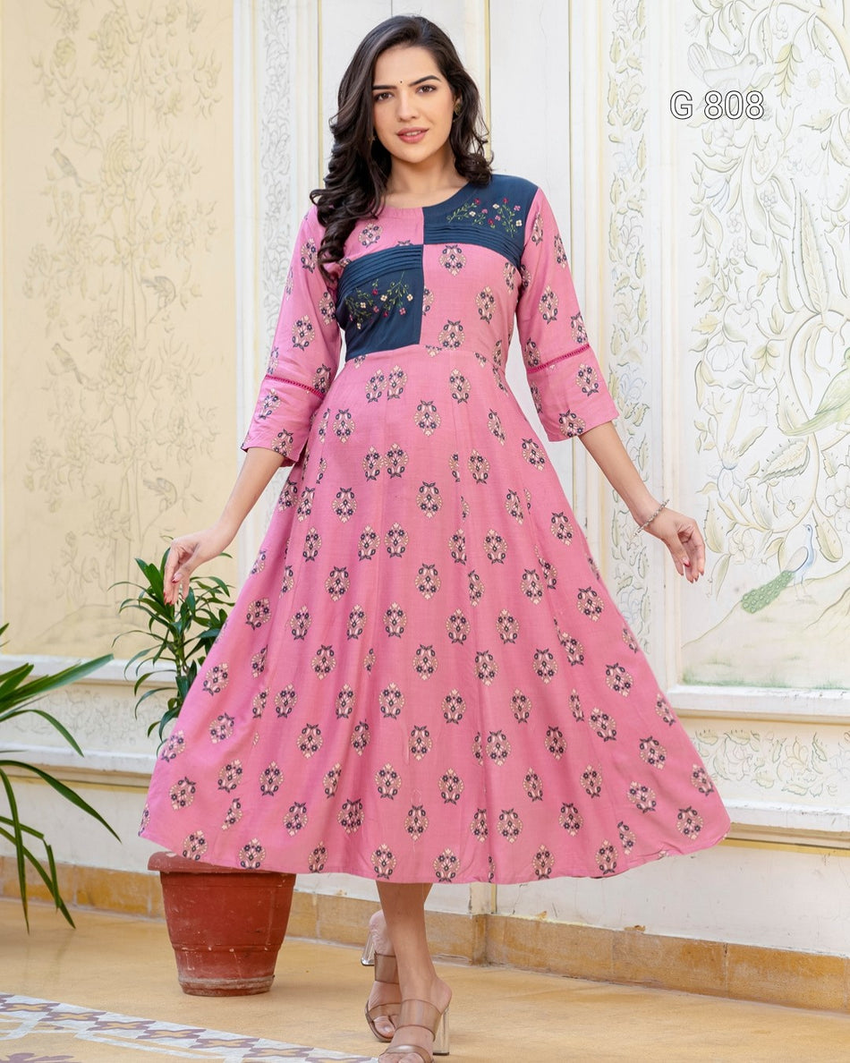 Premium Embroidered Rayon Kurta Collection G 808