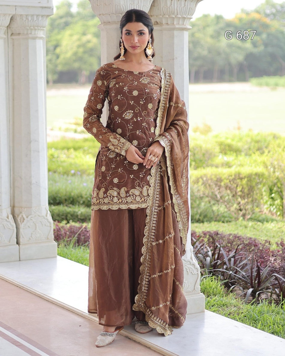 Beautiful Embroidered Sharara Set with Graceful Charm G 687