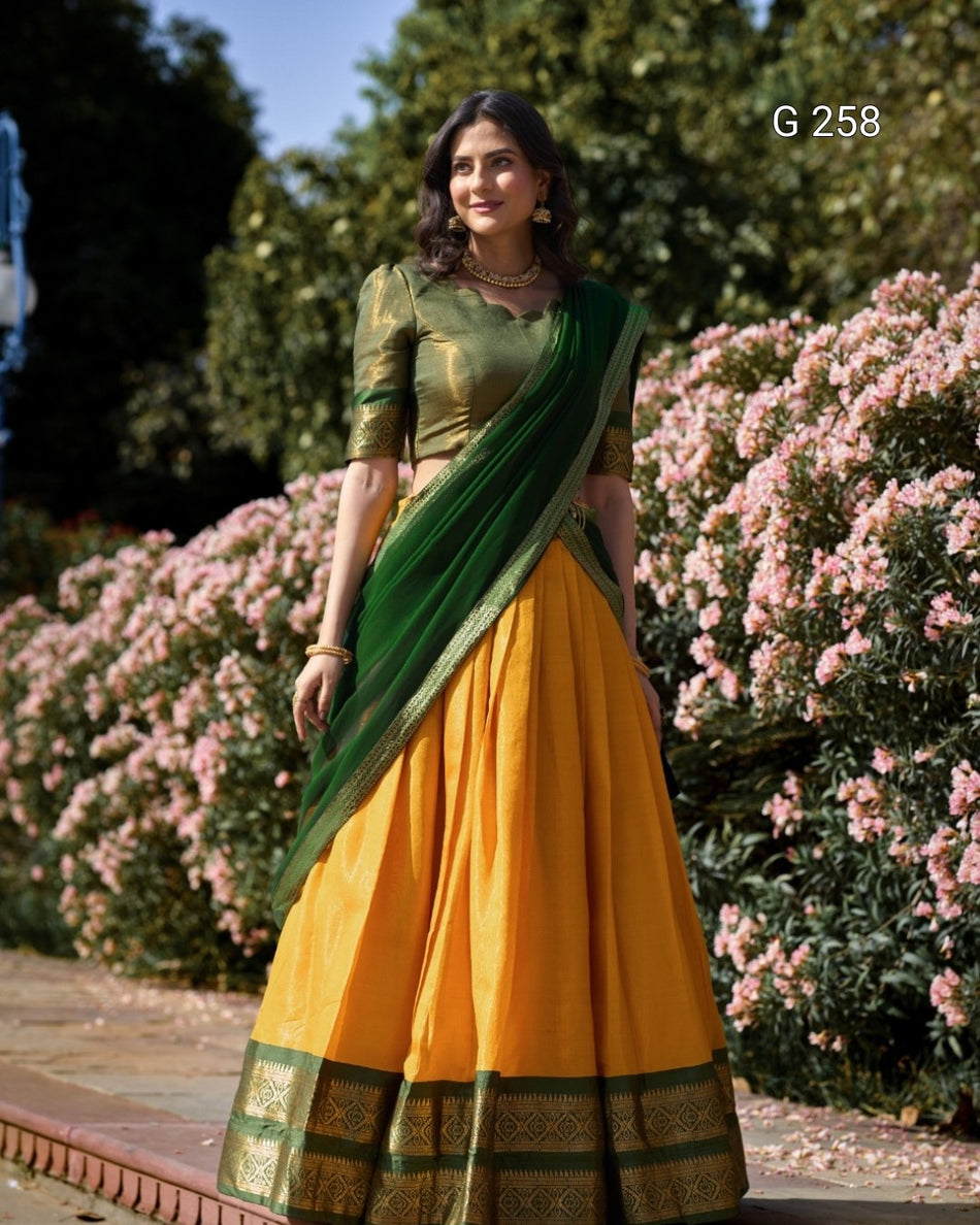 Zari Weaving Kanchipuram Lehenga with Lace Border – G 258