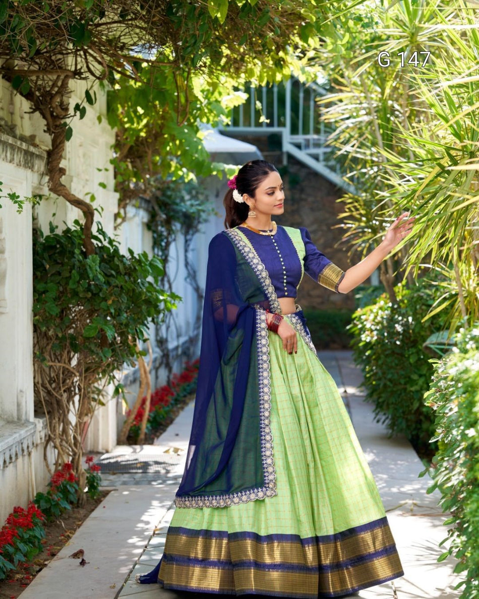 Pista Zari Chex Lehenga with Zari Weaving Work & Sequins Embroidery – Bridal Lehenga Set-G 147 Pista