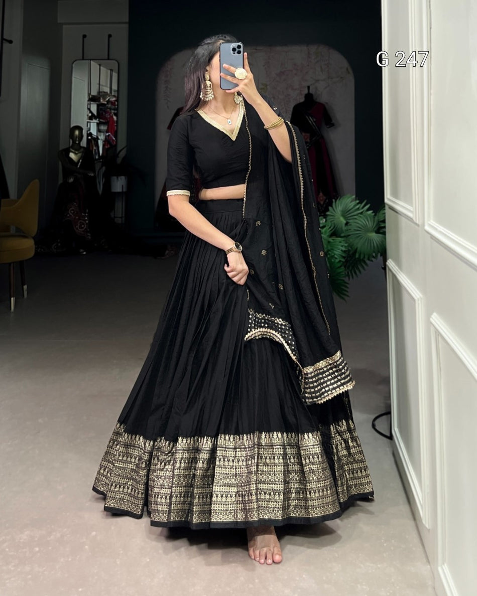 Zari Weaving Pure Chanderi Lehenga with Lace Border – G 247
